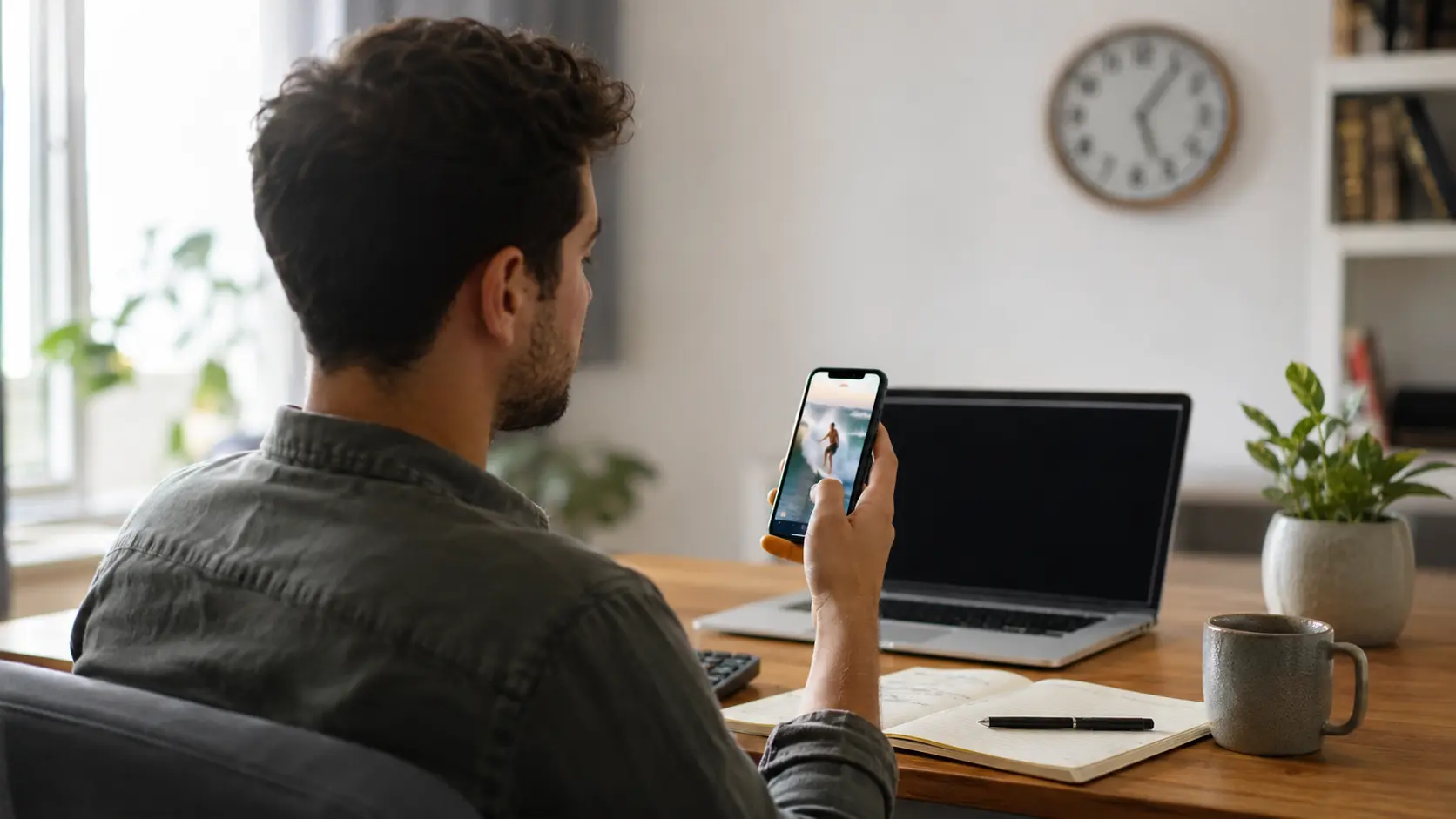 Çalışırken Instagram Reels izlemeye dalarak zamanın geçtiğini fark etmeyen kişi